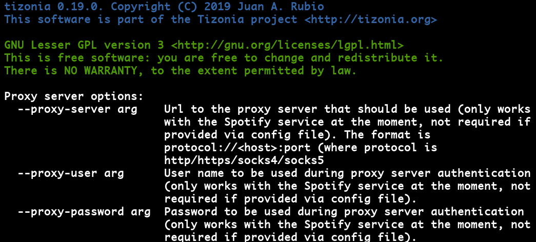 tizonia --help proxy tizonia --help proxy