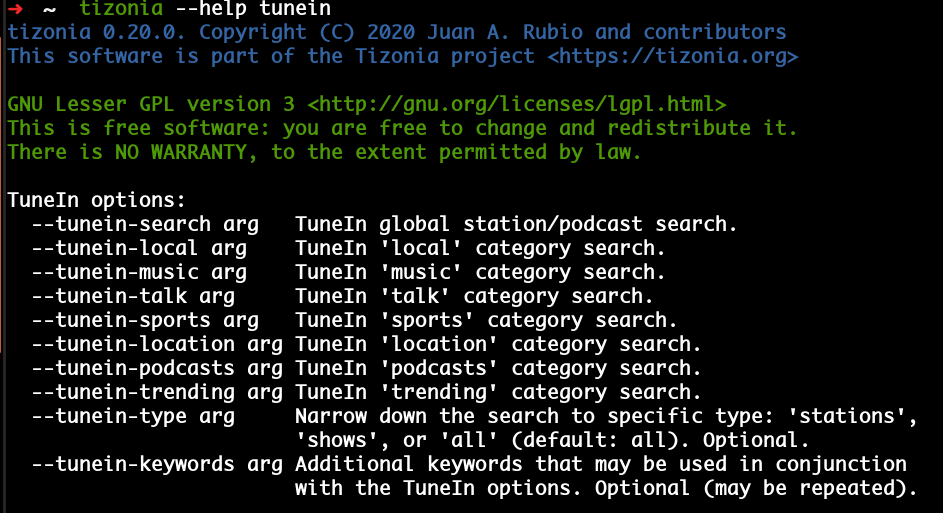 tizonia help tunein tizonia help tunein